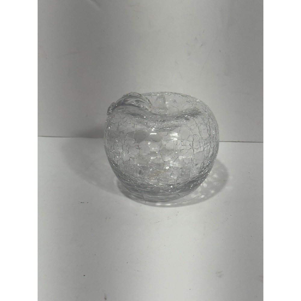 Silvestri Glass Apple Paperweight Crackled Clear Glass Decor Art